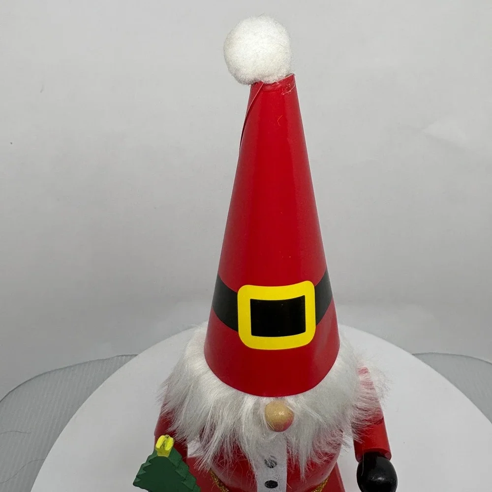 Santa Gnome Nutcracker Style Christmas Decor Festive Holiday‎ Figurine with Tree